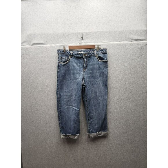 Liz & Co. Womens Stretch Denim Studded  cropped Jeans Size 16 - Picture 1 of 7